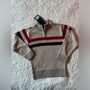 Stylish Kids Beige Sweater with Red and Black Stripes